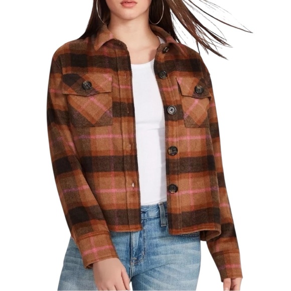 BB Dakota by Steve Madden Jackets & Blazers - BB Dakota Steve Madden Cashew Plaid Boxy Shacket